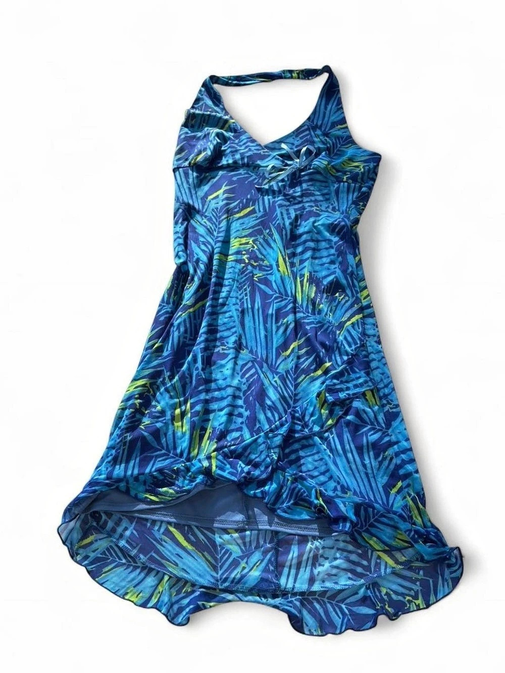 Large.N. San Francisco Abstract Print Midi Dress Blue & Green Size Large Like
